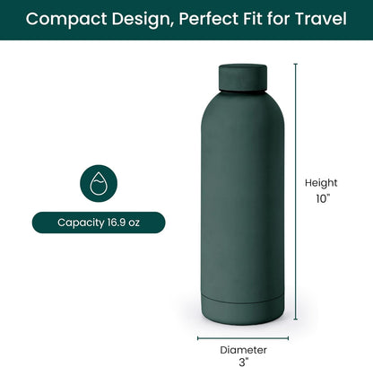 NOBL Stainless Steel Water Bottle,17 oz, 500 ml, Double Wall Vacuum Insulation, Sealed Bottle Keeps Drinks Cold 24 Hrs & Hot 12 Hrs, Leak Proof, Fits Noble Carry-On Cup Holder - Sand