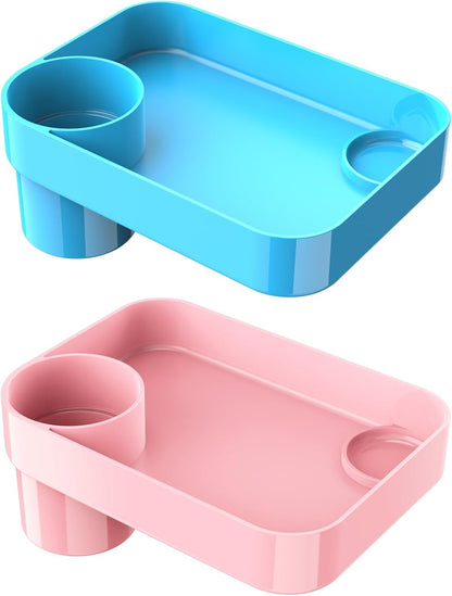 Car Seat Snack Tray for Toddlers - 3 Inch Cup Holder Fits Most Sippy Cups & Straw Bottles with Dip Well, Mess-Free Square Kids Travel Tray Road Trip Essentials, Black
