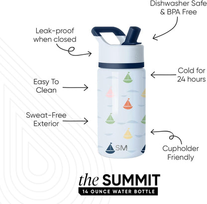 Simple Modern Kids Water Bottle with Straw Lid | 14oz Insulated Stainless Steel Kids Tumbler & Spill Proof Toddler Cup for School, Girls, Boys | Summit | Chloe Floral - Colors B