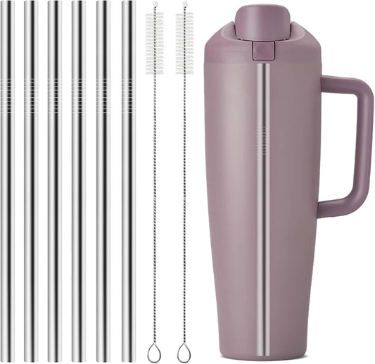 6Pcs Metal Straw Replacement Compatible With Owala FreeSip Tumbler 40oz, With 2 Straw Cleaner, Reusable Stainless Steel Straws for Owala