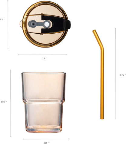 BLUEPOLAR 13oz/400ml Tumbler Water Glass, Cups with Straw and Lid Sealed Carry on for Coffee, Iced Tea, Thick Wall Insulated Glass Cup (Amber)…