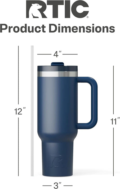 RTIC 30 oz Road Trip Tumbler Double-Walled Ceramic Lined InsulatedStainless Steel Portable Travel Coffee Mug Cup with Lid, Handle and Straw, Periwinkle Bouquet