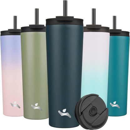 Konokyo 30 OZ Insulated Tumbler with Lid and 2 Straws Stainless Steel Water Bottle Vacuum Travel Mug Coffee Cup,Pastel Sunset