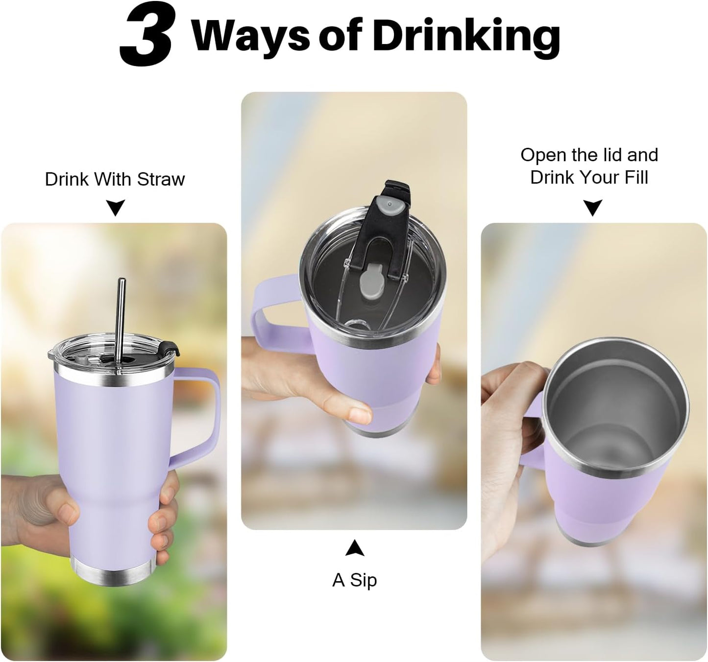 20 oz Tumbler with Handle, Stainless Steel Insulated Tumbler with Lid and Straw, Double Wall Vacuum Coffee Mug Tumbler, Insulated Coffee Thermal Cup for Cold and Hot (Light Purple)