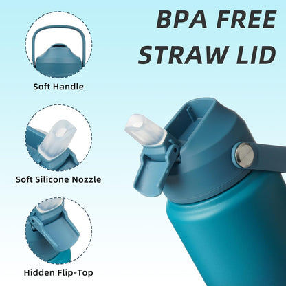 BJPKPK Insulated Water Bottle with Straw Lid, 18oz Thermo Water Bottles with Soft Nozzle, Flex Handle & Non-slip Boot, BPA Free Leak Proof Stainless Steel Metal Thermo, Tumblers, Cups,Sea Salt