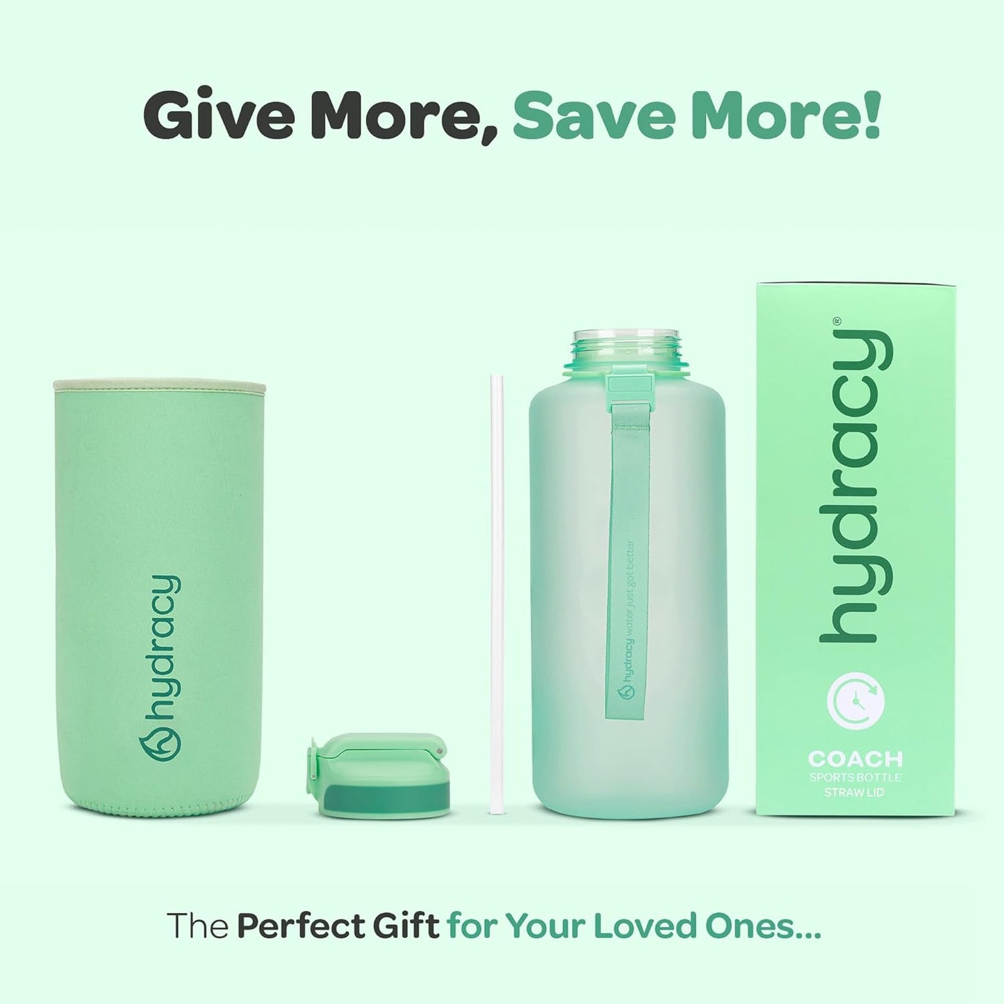 Hydracy Water Bottle with Time Marker -Large BPA Free Water Bottle & No Sweat Sleeve -Leak Proof Gym Bottle with Times to Drink - Ideal for Fitness Sports & Outdoors