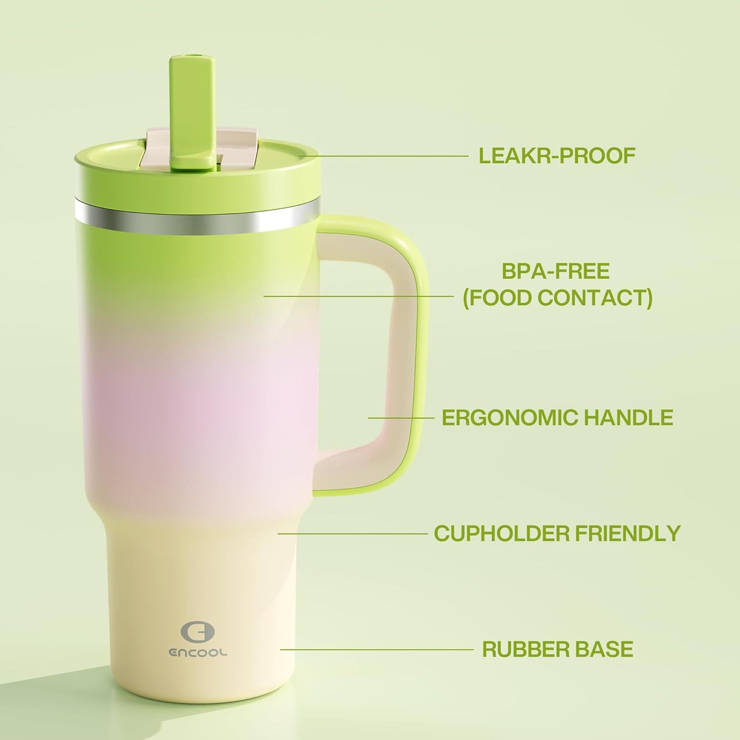 40 oz Tumbler with Handle and Straw: Stainless Steel Insulated Tumbler Keeps Cold for 24 Hours, Leakproof Travel Cup Fits in Cup Holder and BPA-Free, Cotton Candy