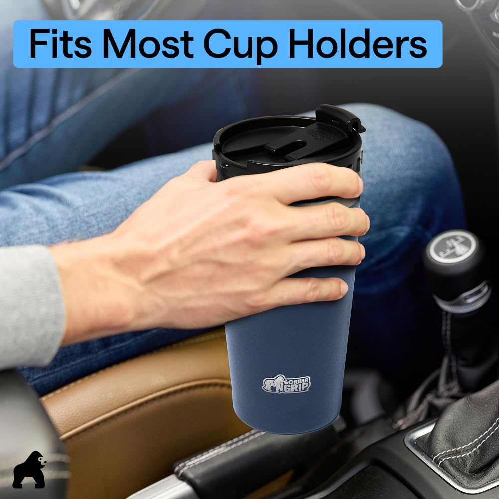 GORILLA GRIP 304 Stainless Steel Double Insulated Travel Coffee Mug, Leakproof Lid with Smooth Sip Top, Prevent Spills, Dent & Rust Resistant Reusable Tumbler Cup, Thermal Mugs for Drinks, 20oz, Black