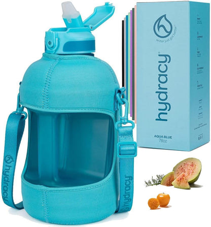 Hydracy Water Bottle with Time Marker -Large BPA Free Water Bottle & No Sweat Sleeve -Leak Proof Gym Bottle with Times to Drink - Ideal for Fitness Sports & Outdoors