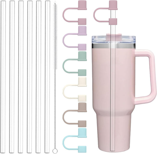 Clear Replacement Straw with Covers for Stanley 40&30 oz Cup, 10mm Reusable Straws with Cleaning Brush, Accessories for Stanley Tumbler