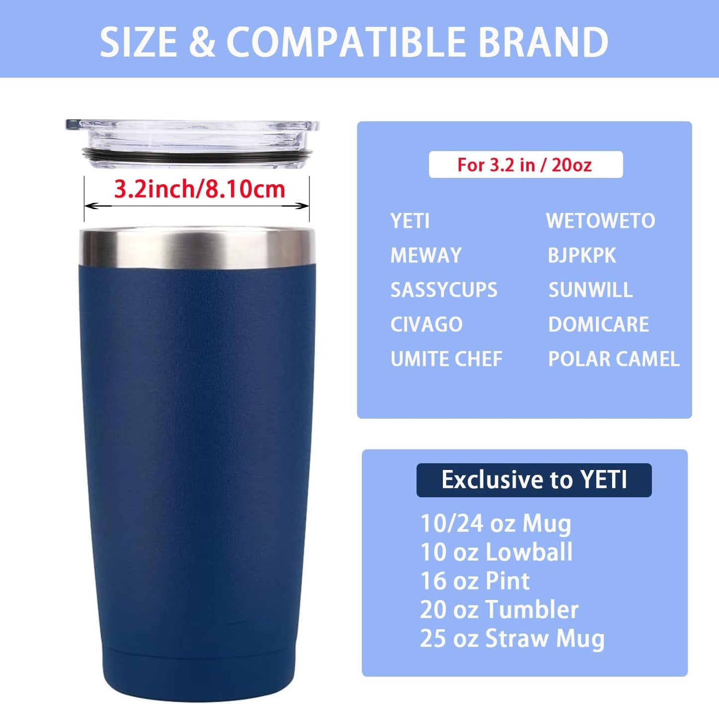 2 Pack 20 oz Tumbler Lid Replacement Lis Spill Proof Splash Resistant Slider Mug Toppe for Yeti Ramble and More Coffee Mugs