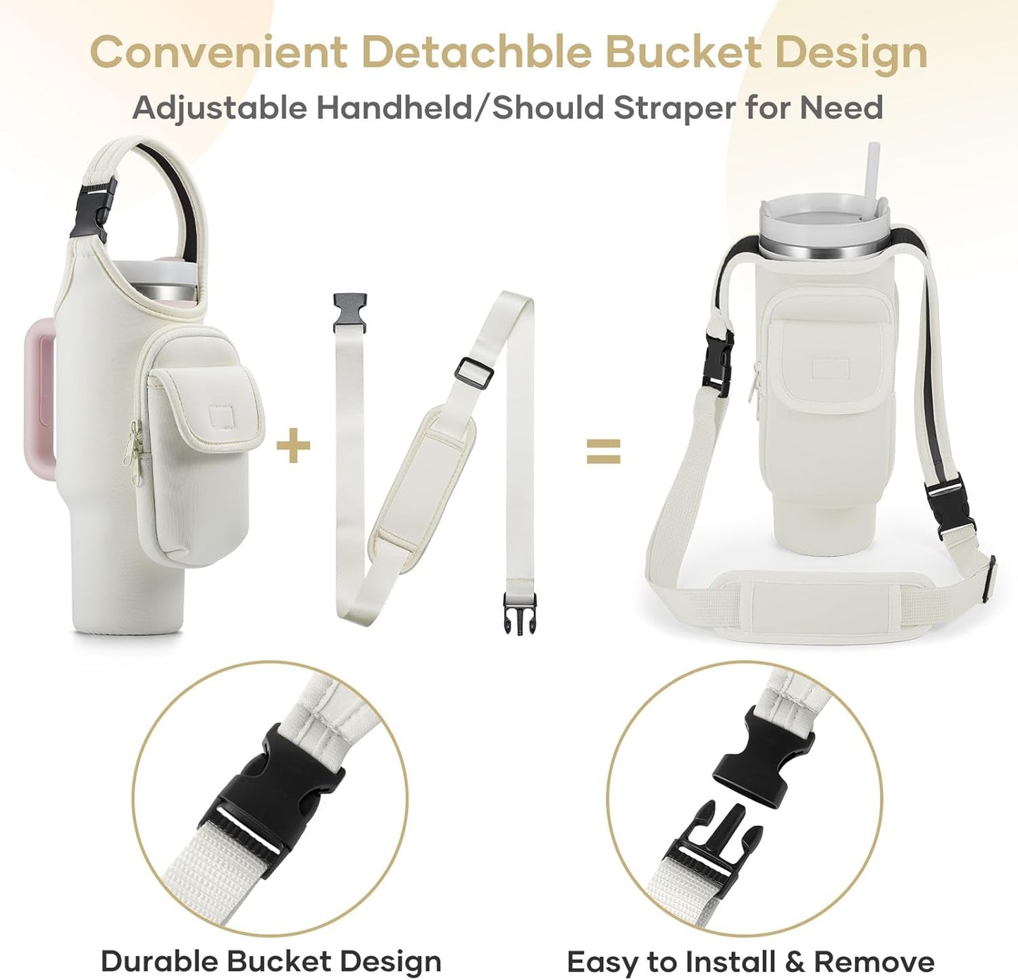 Bufilea Carrier Bag with Phone Holder Pockets for Stanley 40/30oz Tumbler with Handle, Insulated Neoprene Crossbody Bag Cup Holder w/Shoulder & Handheld Straps Fits Stanley Cup Accessories
