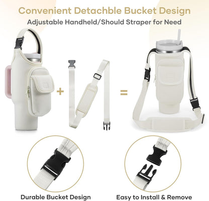 Bufilea Carrier Bag with Phone Holder Pockets for Stanley 40/30oz Tumbler with Handle, Insulated Neoprene Crossbody Bag Cup Holder w/Shoulder & Handheld Straps Fits Stanley Cup Accessories