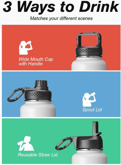 Half Gallon Water Bottle Insulated with Straw & 3 Lids, Coolflask 64 oz Water Jug Large Metal Stainless Steel Wide Mouth for Sports, Gym or Office, Non-BPA Keep Cold 48H Hot 24H, Samurai Cyan