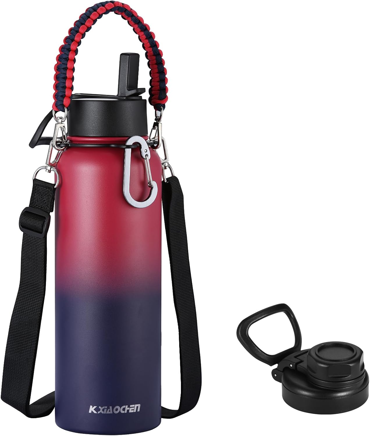 KXIAOCHEN Insulated Water Bottle With Strap, Cold For 48 Hrs Leak Proof, Triple Wall Stainless Steel Sports Water Bottle With Straw And Spout Lid For Gym Hiking Travel