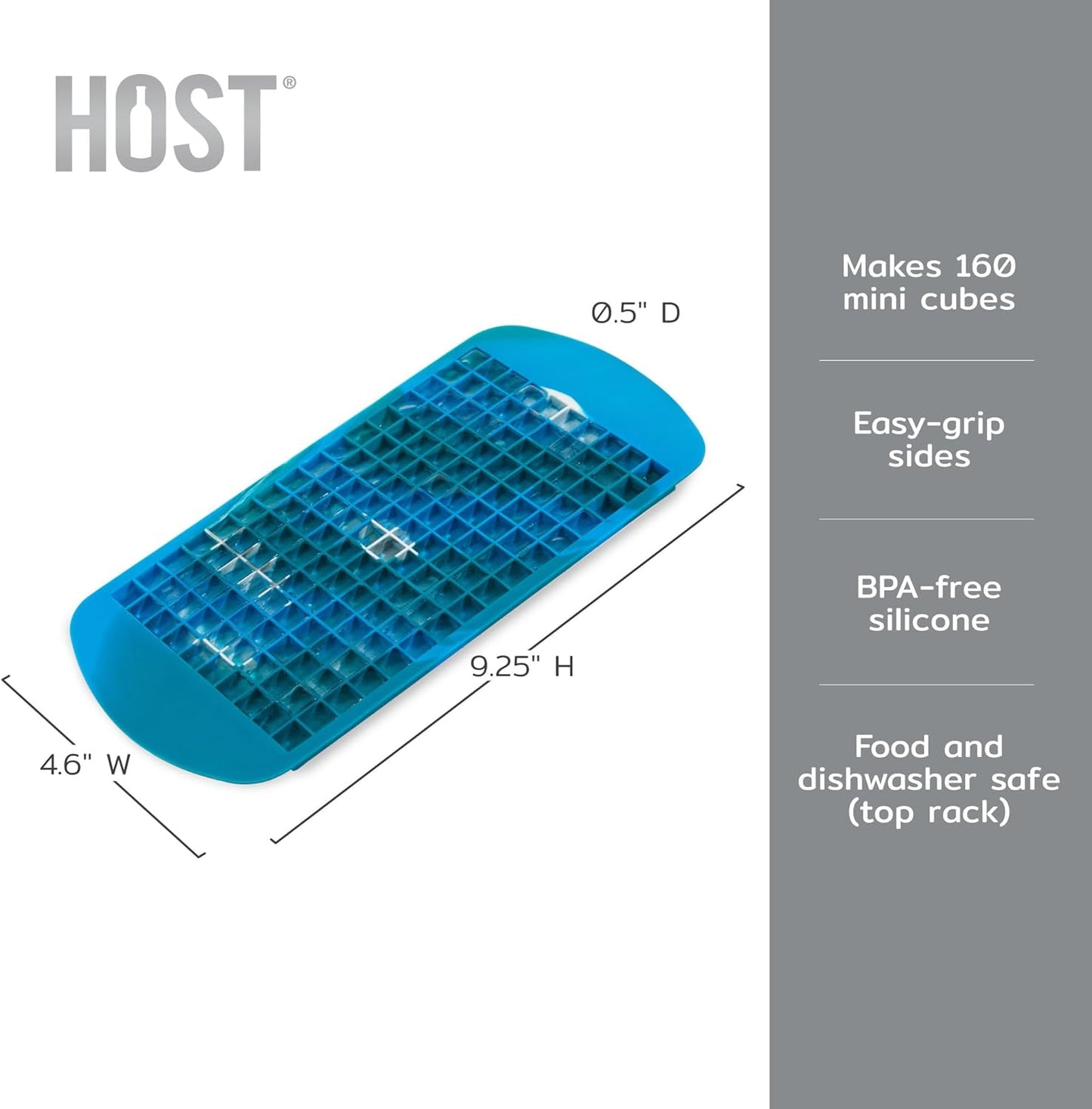 Host Ice Cube Tray, Makes Four 5-Inch Long Cubes, Durable Silicone Trays with Easy Release Design, Perfect for Water Bottles and Highball Glasses, Home Bar Accessories, Set of 1, Marble