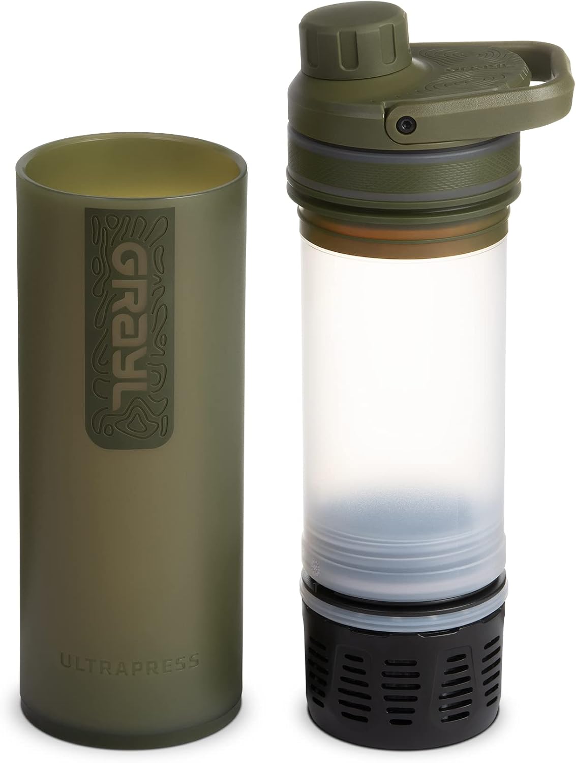 GRAYL UltraPress Water Purifier & Filter Bottle for Hiking, Backpacking, and Travel (Forest Blue)