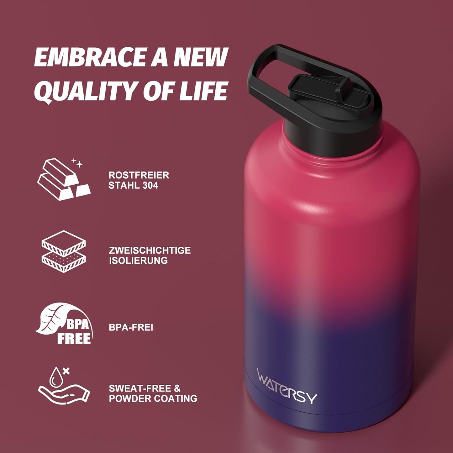 40oz Insulated Water Bottle (Cold for 48 Hrs),BPA Free&Leak Proof,Stainless Steel Water Flask,Water Jug with Straw Spout Lids for Gym,Hiking,Travel,Black Blue