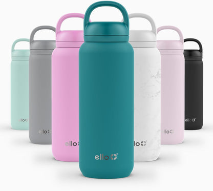 Ello Cooper 22oz Stainless Steel Water Bottle with Straw and Carry Handle, Double Walled and Vacuum Insulated Metal, Leak Proof Locking Lid with Soft Silicone Spout, Reusable, BPA Free, Lilac