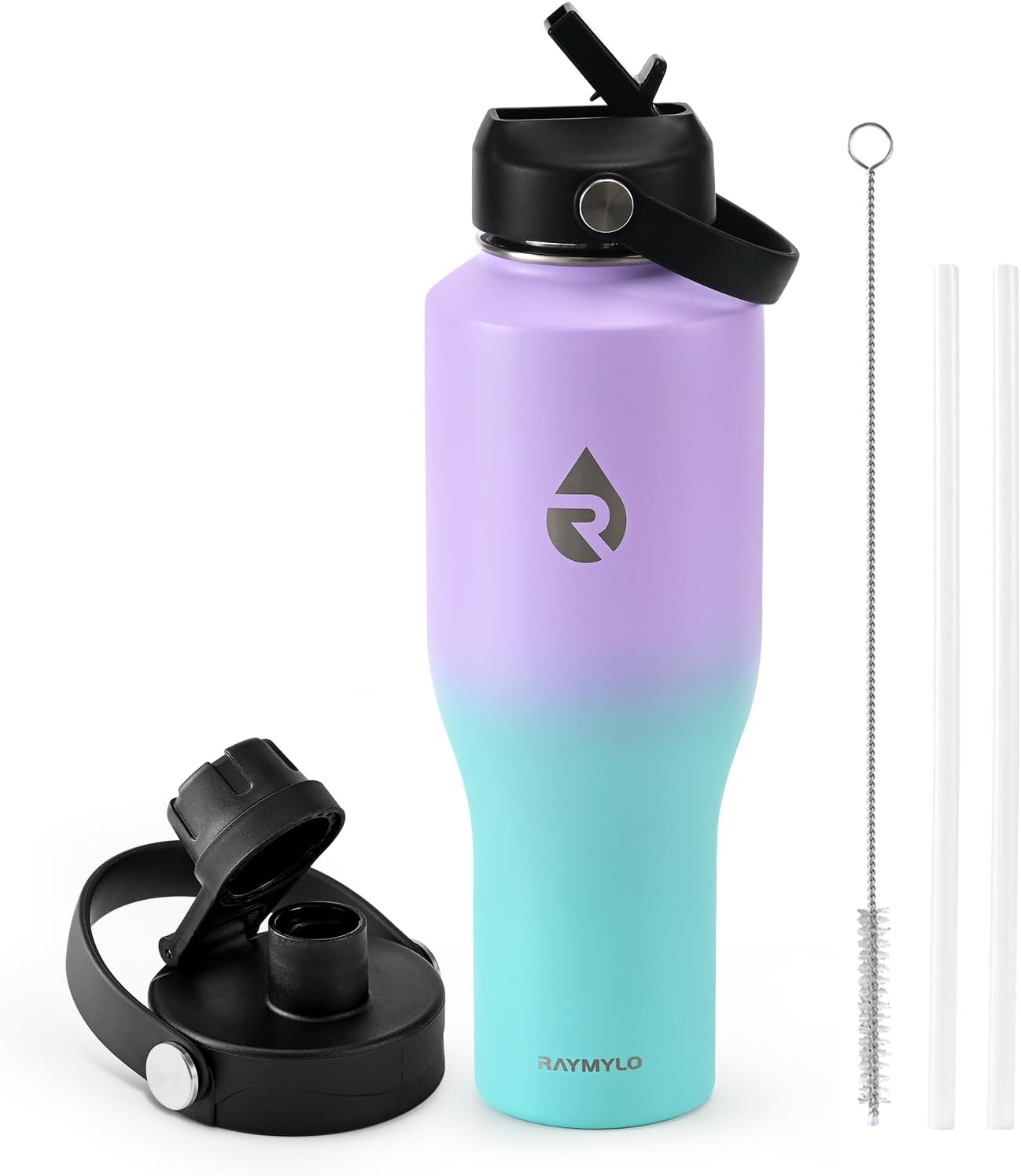 RAYMYLO 40 oz Insulated Water Bottle with Straw fit in Car Cup Holder, Triple Wall Vacuum Stainless Steel(Cold 48 hrs, Hot 24 hrs), Leakproof & Non-BPA, Hydro Travel Flask with Straw and Spout Lid