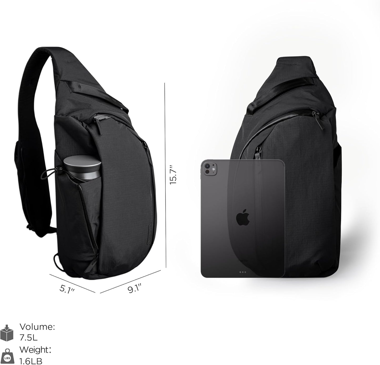 ALPAKA Metro Crossbody Left Shoulder 7.5L - Crossbody Bag Men,Sling Backpack - Fits 11" Tablet - Single Shoulder with YKK Zipper - Expandable Water Bottle Pocket - Phone Sleeve- Black Axoflux 210D