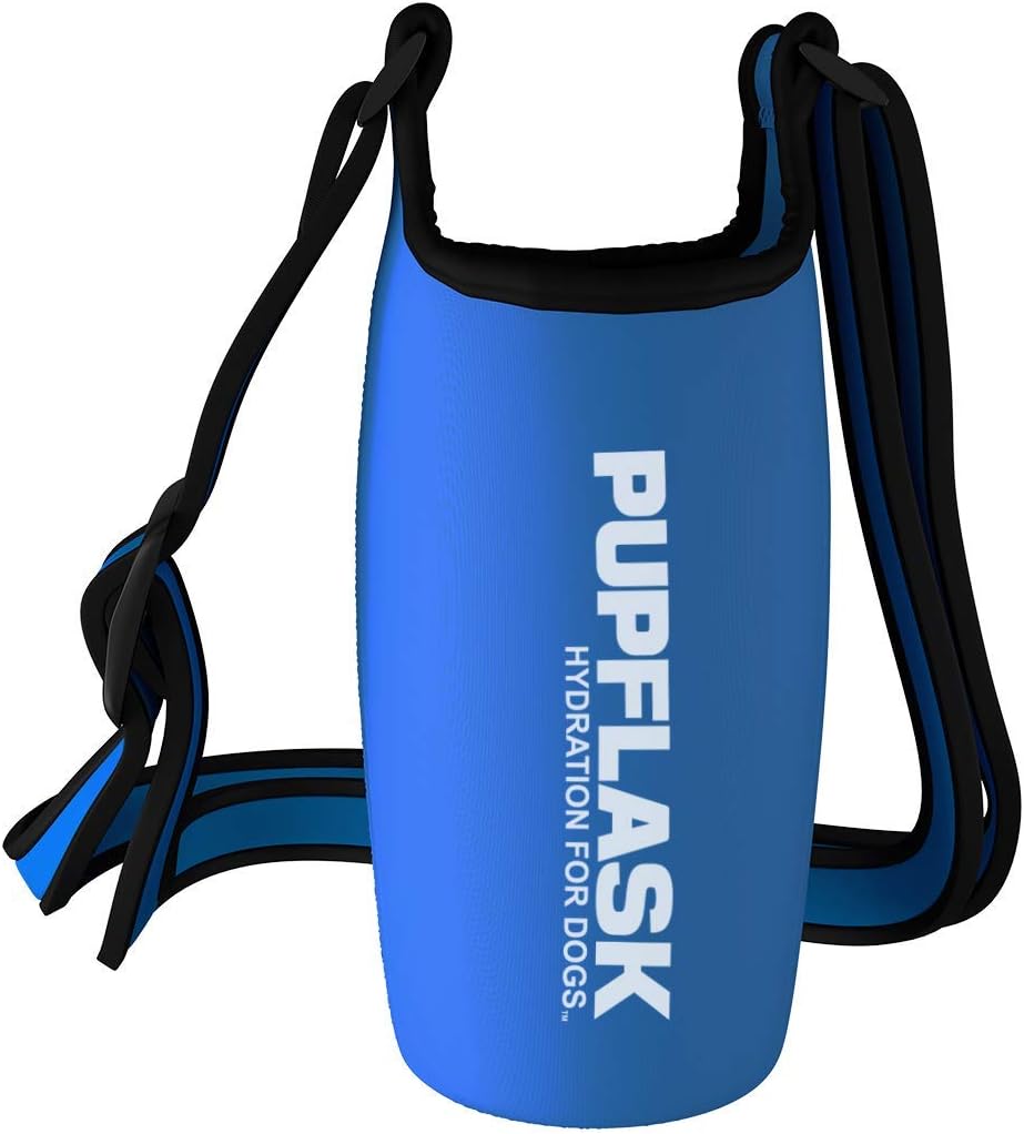 Tuff Pupper PupFlask Insulated Neoprene Dog Water Bottle Holder Sling with Wide Adjustable Shoulder Strap, Great for Travel, Walking, Hiking, Portable Pet Water Bottle Holder (40 OZ, Nebulas Blue)