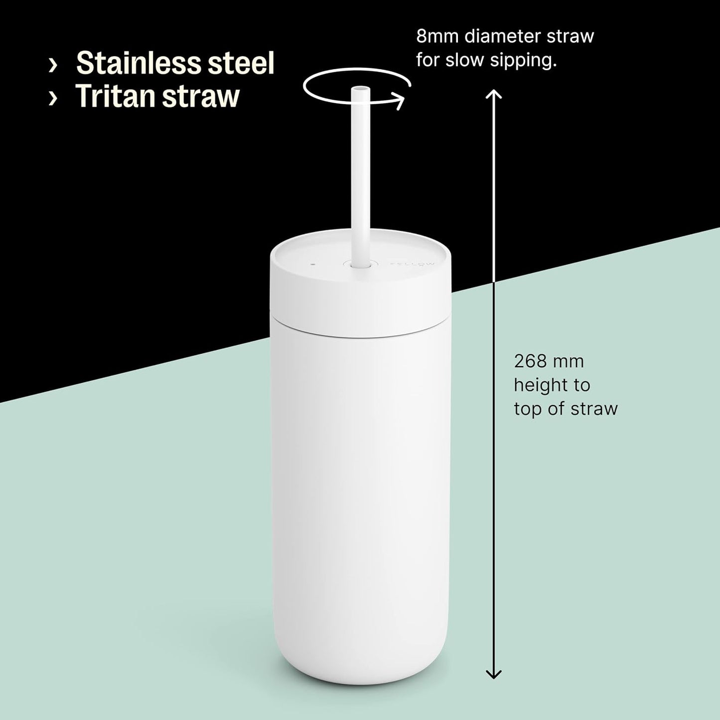 Fellow 16 oz Carter Cold Travel Mug for Water, Iced Tea, Coffee, Smoothies, Iced Coffee & more - Stainless Steel Vacuum-Insulated Iced Coffee tumbler with Spill Resistant lid and straw - Sienna