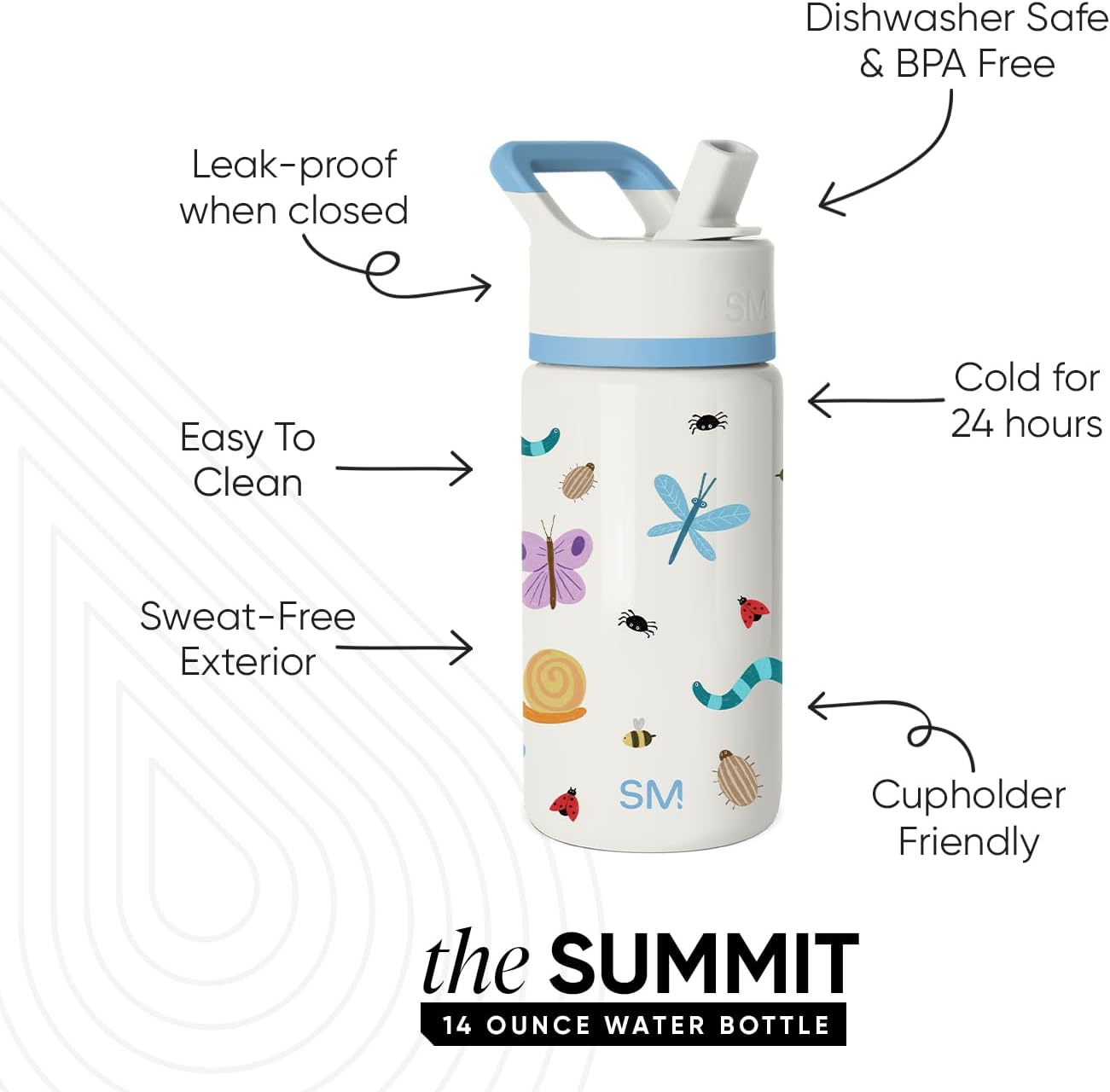 Simple Modern Kids Water Bottle with Straw Lid | 14oz Insulated Stainless Steel Kids Tumbler & Spill Proof Toddler Cup for School, Girls, Boys | Summit | Chloe Floral - Colors B
