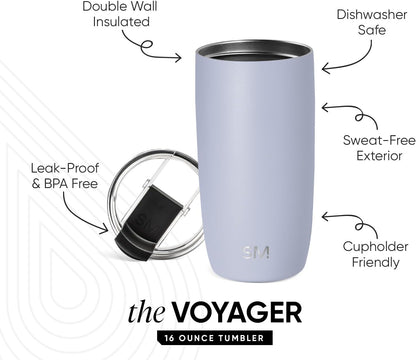 Simple Modern Voyager Tumbler with Flip Lid | Travel Coffee Mug | Insulated Stainless Steel Cold Brew Iced or Hot Coffee Cup | Gifts for Women Men Her Him | 16oz, Almond Birch