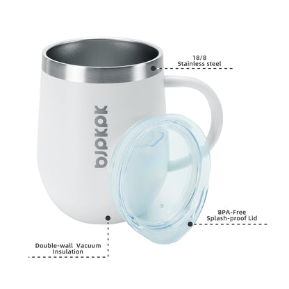 BJPKPK 2 pcs Insulated Coffee Mug, 14oz Insulated Tumbler with Lid, Stainless Steel Coffee Cups with Splash Proof Lid-White