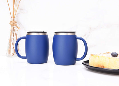 CHILLOUT LIFE Stainless Steel Insulated Coffee Mugs Set of 2 (14oz) – Double Wall Coffee Cups with Spill Resistant Lid & Strong Handle, Shatterproof Cups for Cold Drinks and Hot Beverages