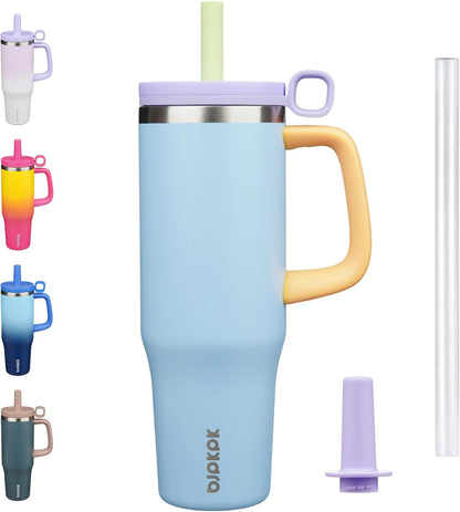BJPKPK 50oz Insulated Tumbler with Handle Stainless Steel Travel Coffee Mug with Lid Reusable Large Water Bottle with Straw,Sky