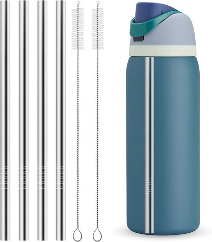 Metal Straw Replacement for Owala Water Bottle 40 oz Accessories, With 2 Straw Cleaner, Reusable Stainless Steel Straws Compatible With Owala FreeSip Water Bottle - 4pcs