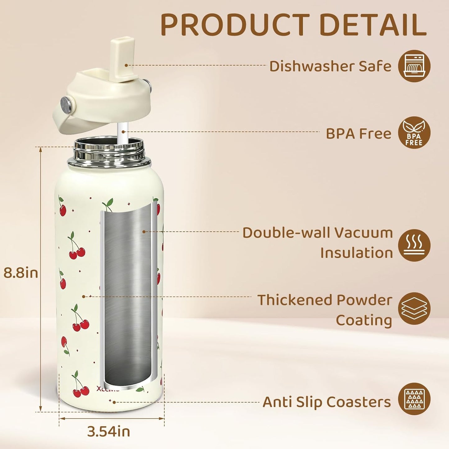 32oz Pickleball Insulated Water Bottle with Lid,Stainless Steel Water Bottl with Flip Straw and Handle,Gifts for Pickleball Players, Pickleball Lovers,Women Girls,Leak Proof Water Bottle