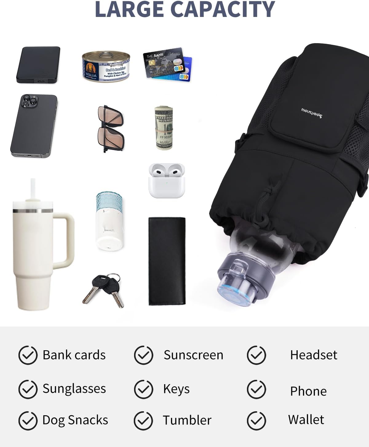 sportsnew Large Water Bottle Bag for 32/40/64oz Cup & Tumbler,Crossbody Insulated Cup Sleeve Bottle Holder Carrier with Strap