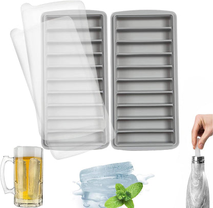 LessMo 3 PCS Ice Cube Tray, Long Ice Stick Tray Silicone with Lid, Rectangular Narrow Stick, Reusable, Flexible, Easy Release, for Small Mouth Sport Bottles, Juice Bottles, Cocktail Parties