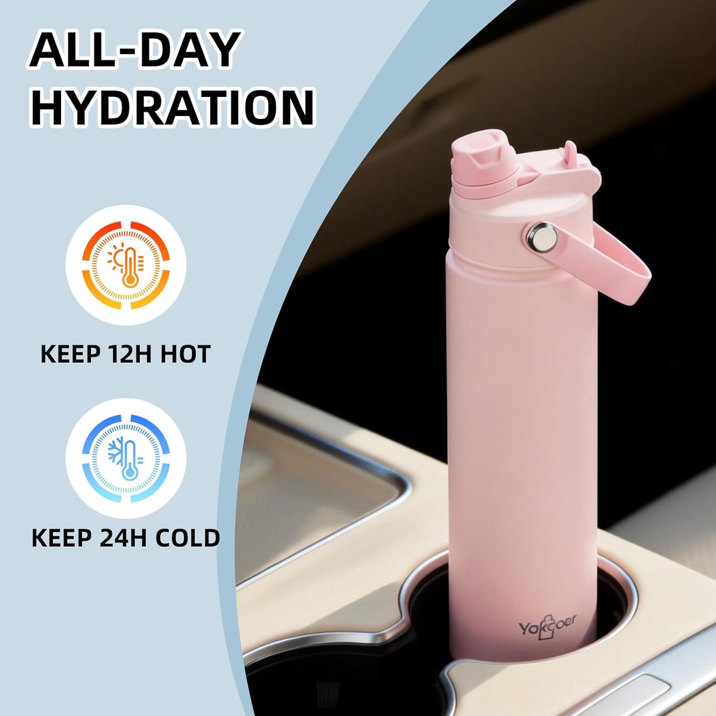 26oz Insulated Water Bottle with 2-in-1 Straw and Spout Lid, 304 Stainless Steel Water Bottle Keep Cold for 24H,Leak-Proof,Sports Water Bottle with Braided Carry Strap for Gym,Travel,Outdoors,Black