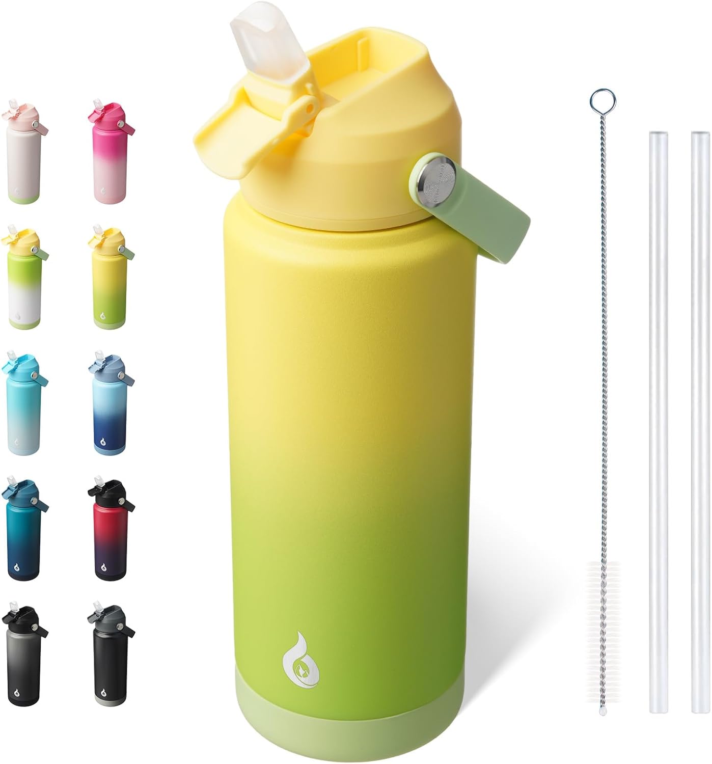 BJPKPK Insulated Water Bottle with Straw Lid, 18oz Thermo Water Bottles with Soft Nozzle, Flex Handle & Non-slip Boot, BPA Free Leak Proof Stainless Steel Metal Thermo, Tumblers, Cups,Sea Salt