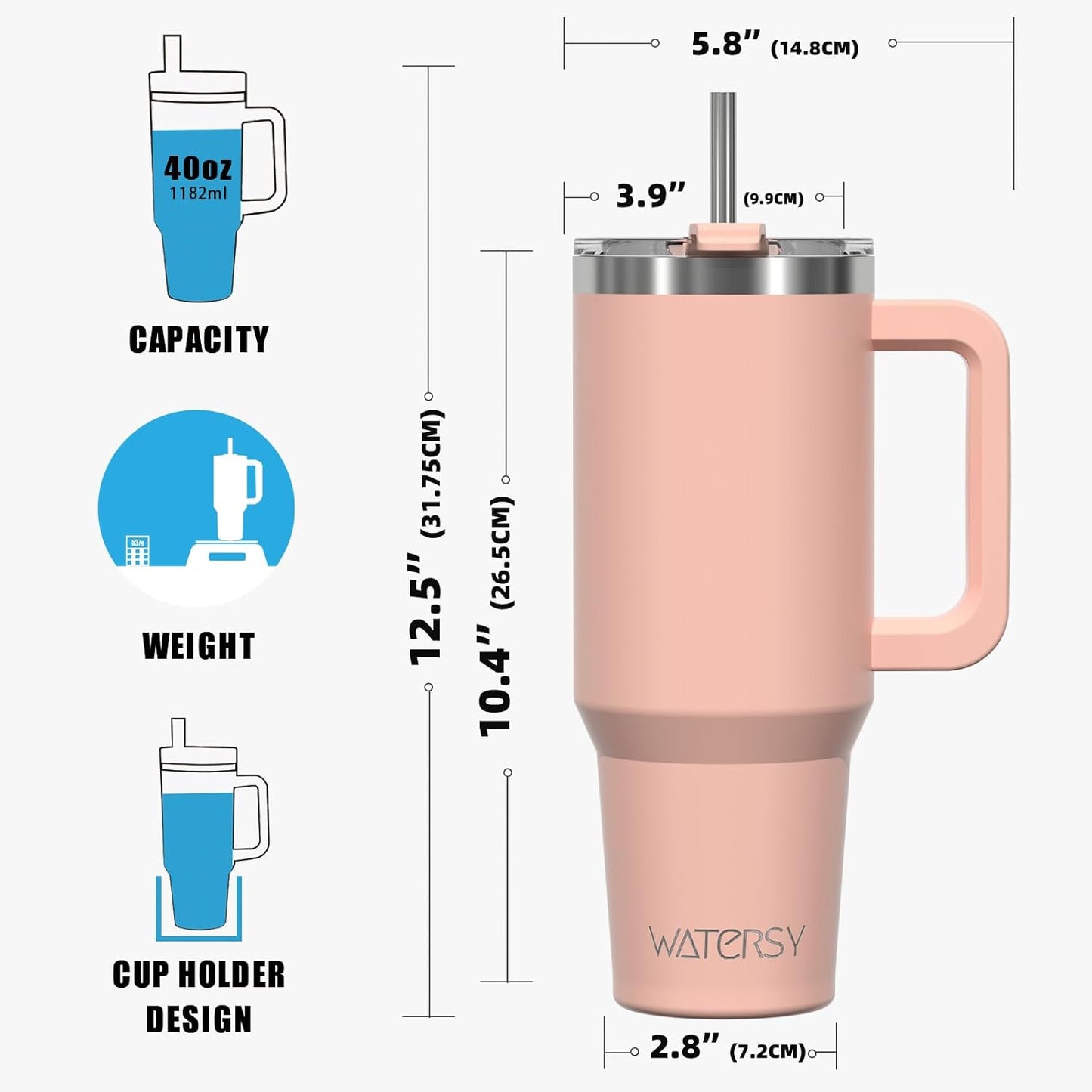40 oz Tumbler with Handle,Tumbler with Lid and Straw,Double Wall Insulated Cup Stainless Steel Travel Mug(Cold for 34 Hours),Water Bottle for Iced Tea,Coffee,Cold Beverages(Purple)