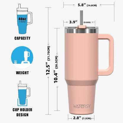 40 oz Tumbler with Handle,Tumbler with Lid and Straw,Double Wall Insulated Cup Stainless Steel Travel Mug(Cold for 34 Hours),Water Bottle for Iced Tea,Coffee,Cold Beverages(Purple)