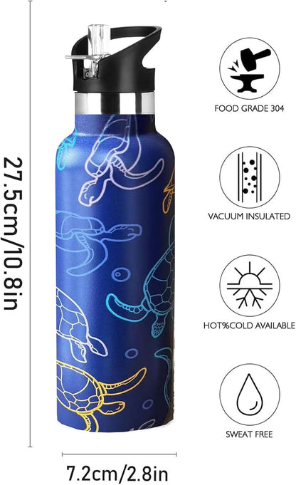 Pickleball Sport Water Bottle with Straw, Vacuum Insulated Stainless Steel Thermal Drinking Travel Mug Cups For Gym Fitness Camping-20oz/600ml