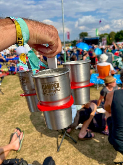 CarryAround Fold Away Cup Carrier/Caddy [Made in UK] (Blue) Take-Out Coffee Soft Drink Pint Beer Beverage Holder, Sturdy Reusable Pocket Size, Festival Sports Gigs - Easy & Safe 2,3,4 Cups