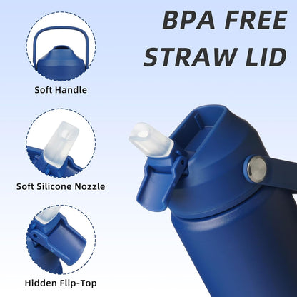 BJPKPK Insulated Water Bottle with Straw Lid, 18oz Thermo Water Bottles with Soft Nozzle, Flex Handle & Non-slip Boot, BPA Free Leak Proof Stainless Steel Metal Thermo, Tumblers, Cups,Sea Salt