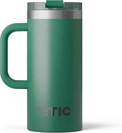 RTIC 20oz Road Trip Travel Mug with Lid and Handle, Ceramic Lined, Insulated, Stainless Steel, Metal, Double Wall Vacuum-Insulation, Portable Coffee, Tea Cup for Hot and Cold Drink, Black