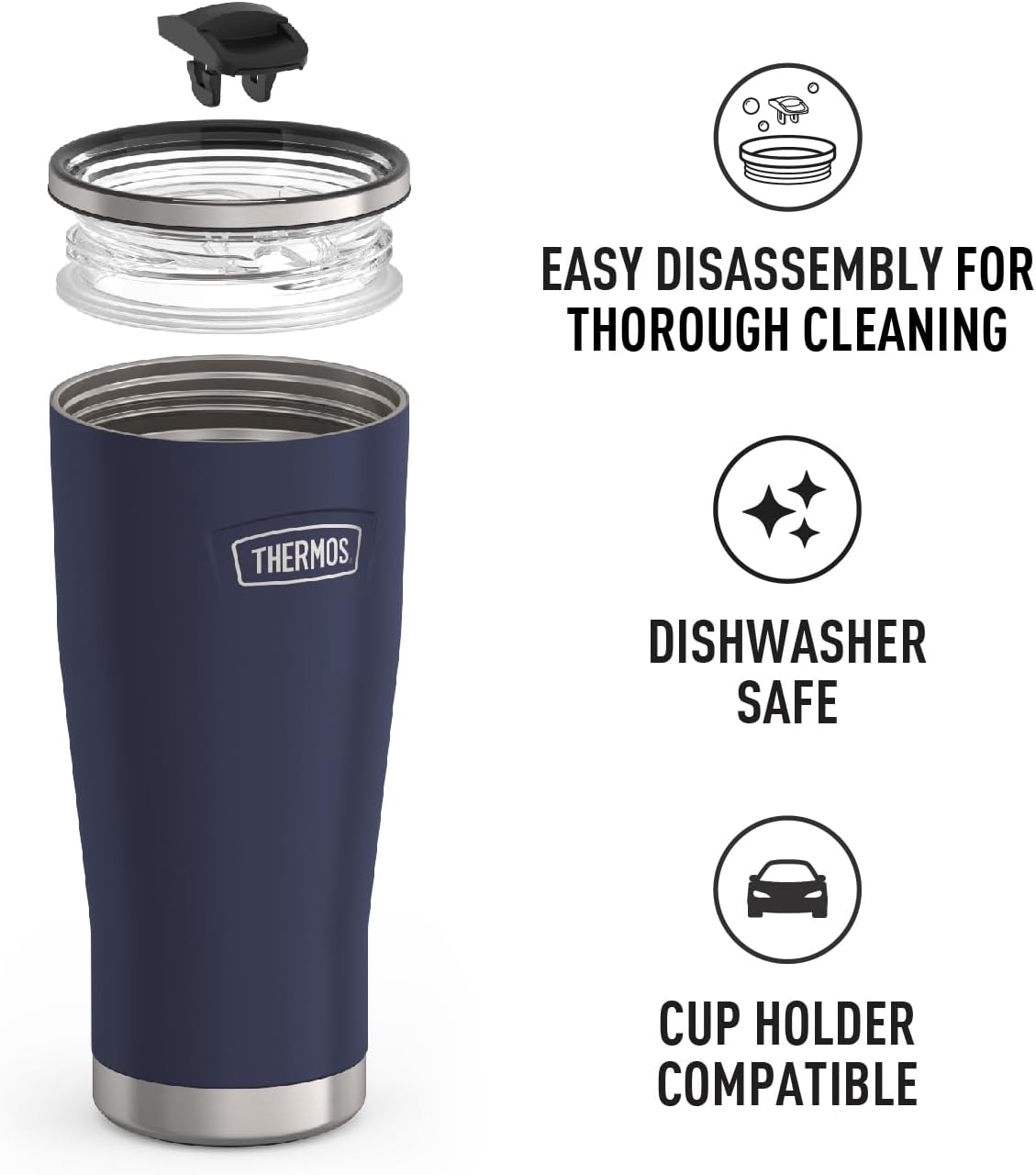 THERMOS ICON SERIES, Stainless Steel Tumbler with Slide Lock, 18 Ounce, Mystic Navy