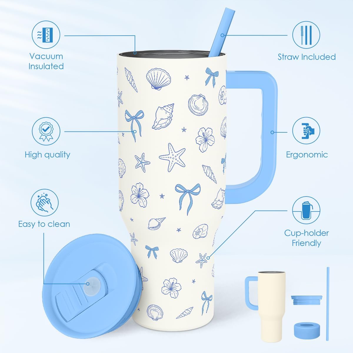 SANDJEST Pickleball 40oz Tumbler With Handle and Straw, Pickleball Queen Insulated Stainless Steel Travel Coffee Mug for Women Girls Players, Gift Idea for Birthday Christmas Mothers Day