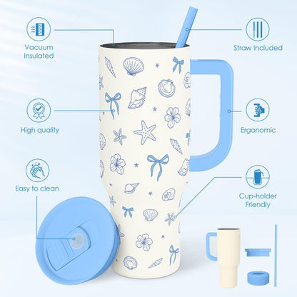 SANDJEST Pickleball 40oz Tumbler With Handle and Straw, Pickleball Queen Insulated Stainless Steel Travel Coffee Mug for Women Girls Players, Gift Idea for Birthday Christmas Mothers Day