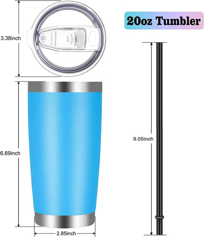VEGOND 20oz Tumbler with Lid and Straw Stainless Steel Tumbler Cup Bulk Vacuum Insulated Double Wall Travel Coffee Mug Powder Coated Coffee Cup, Black, 12 Pack