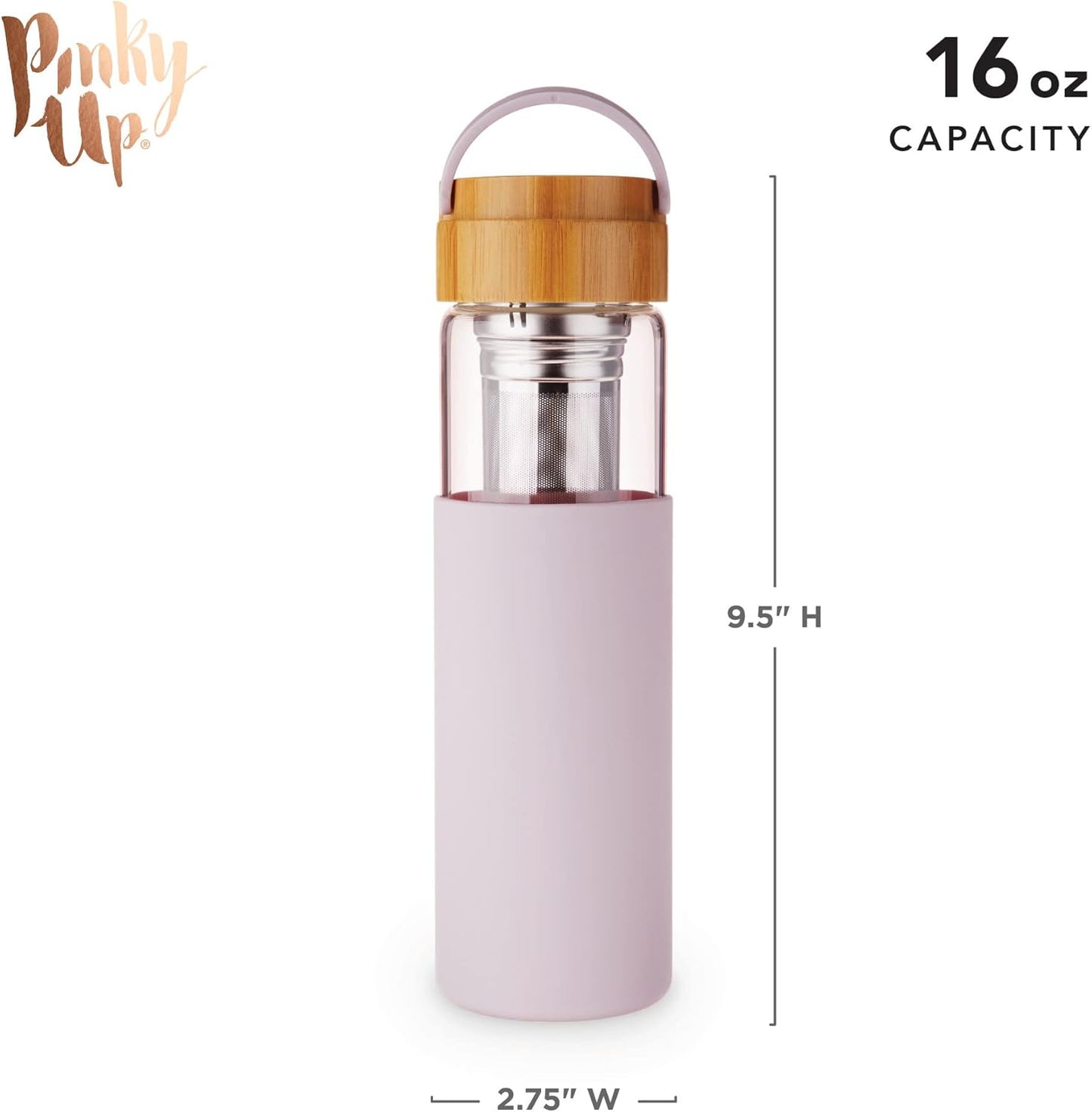 Pinky Up Blair Travel Tea Infuser Mug, Double Walled Insulated Travel Tumbler with Loose Leaf Tea Strainer, Travel Coffee Mug, Keeps Drinks Hot or Cold, 16 oz, White Leaf