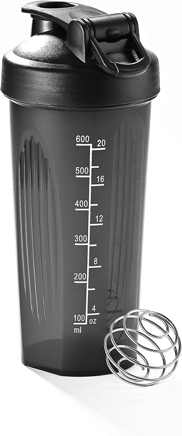 Fox Run Blending Bottler, 20 oz Shaker Bottle with Stainless Steel Ball Whisk and Measurements